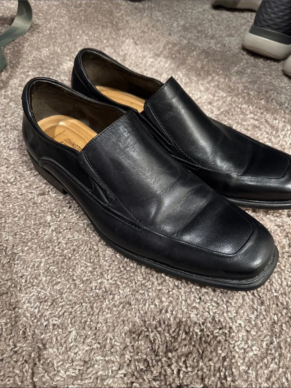 Johnston & Murphy Black Leather Slip-On Loafers
